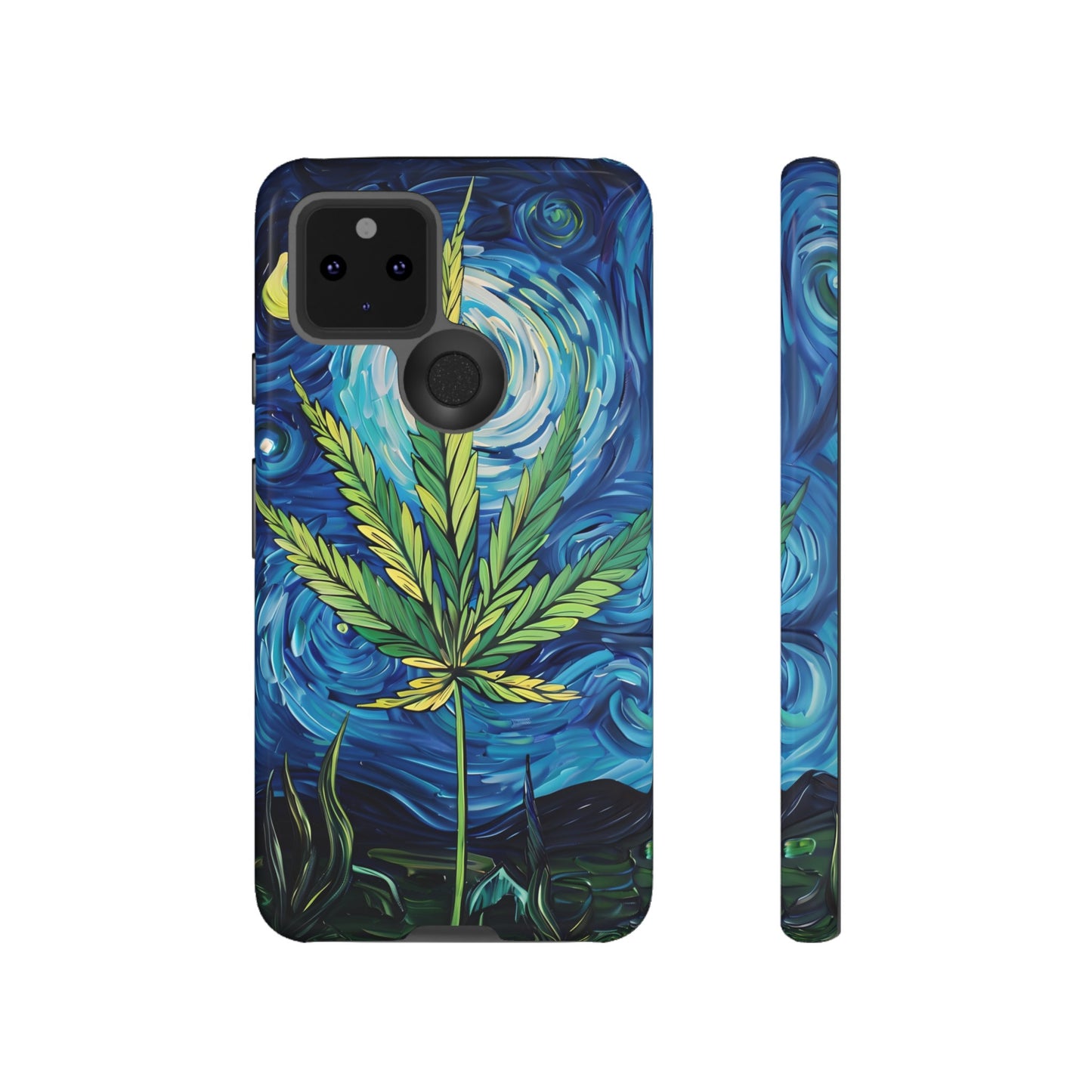 Pot Leaf Starry Night Phone Case – Artistic Marijuana Design for iPhone, Samsung Galaxy, and Google Pixel Devices