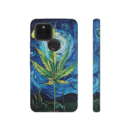 Pot Leaf Starry Night Phone Case – Artistic Marijuana Design for iPhone, Samsung Galaxy, and Google Pixel Devices