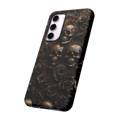 Sepia Gothic Skulls and Roses Phone Case – Dark Floral Design for iPhone, Samsung Galaxy, and Google Pixel Devices