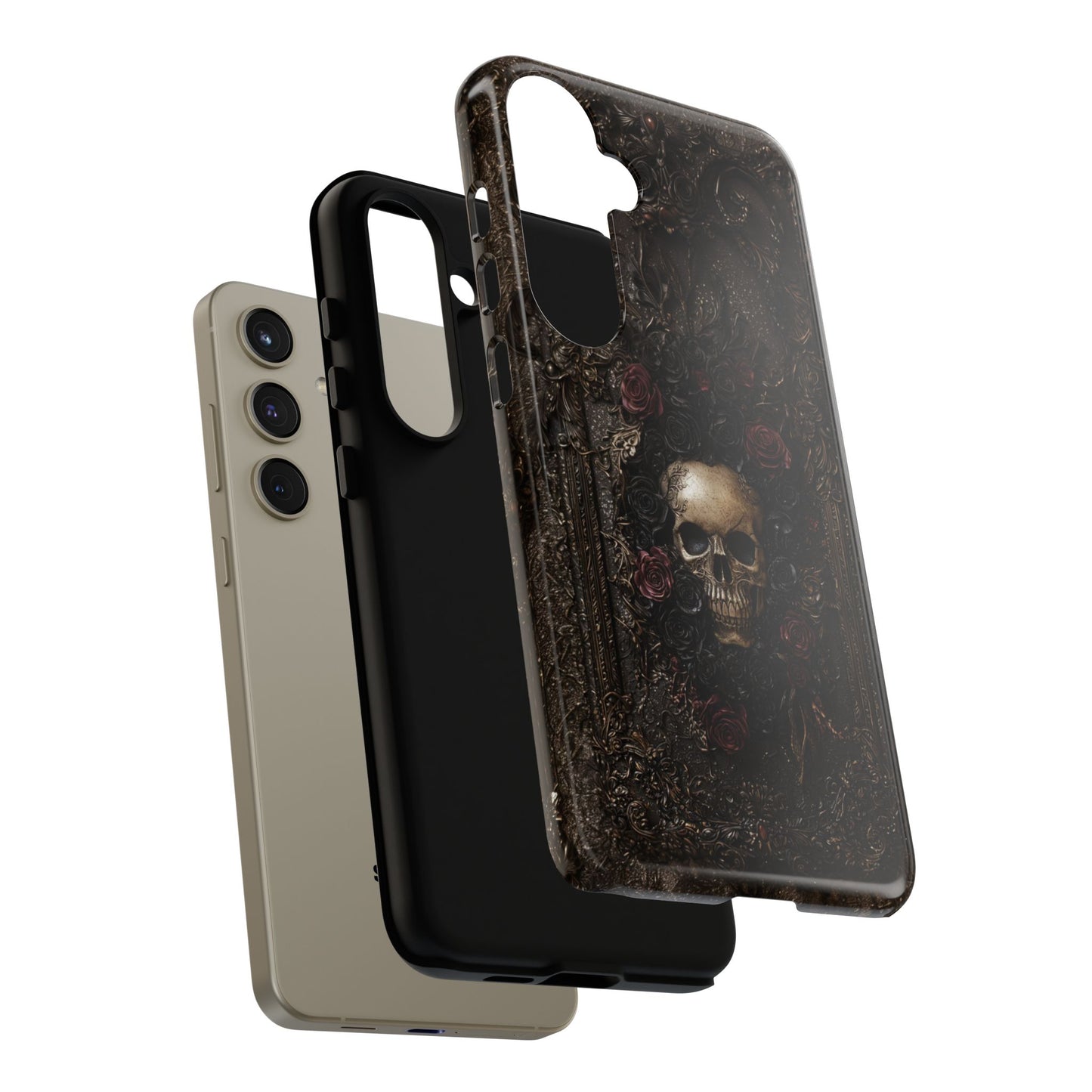 Vintage Skull and Roses Phone Case - Gothic Floral Protective Cover for iPhone, Samsung Galaxy, and Google Pixel Devices