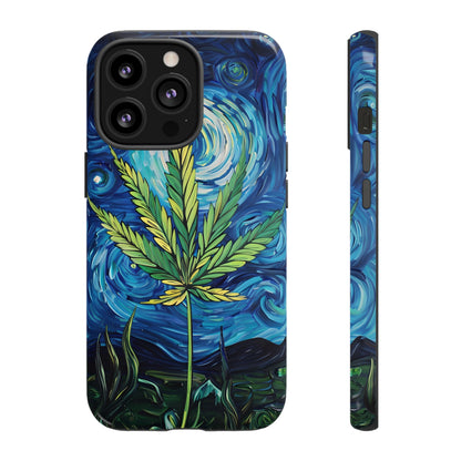 Pot Leaf Starry Night Phone Case – Artistic Marijuana Design for iPhone, Samsung Galaxy, and Google Pixel Devices