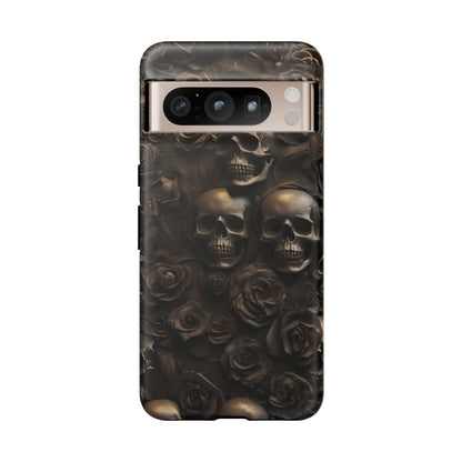 Sepia Gothic Skulls and Roses Phone Case – Dark Floral Design for iPhone, Samsung Galaxy, and Google Pixel Devices