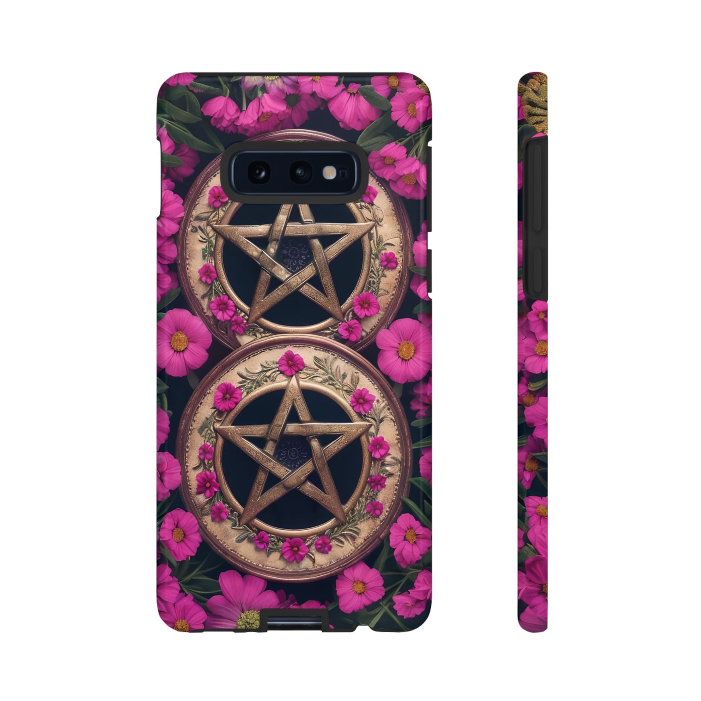 Pentacles in Pink Flowers Tough Phone Case – Mystical Floral Design for iPhone, Samsung Galaxy, and Google Pixel Devices