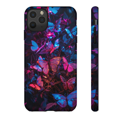 Neon Butterfly Garden Phone Case - Vibrant Nighttime Design for iPhone, Samsung Galaxy, and Google Pixel Devices