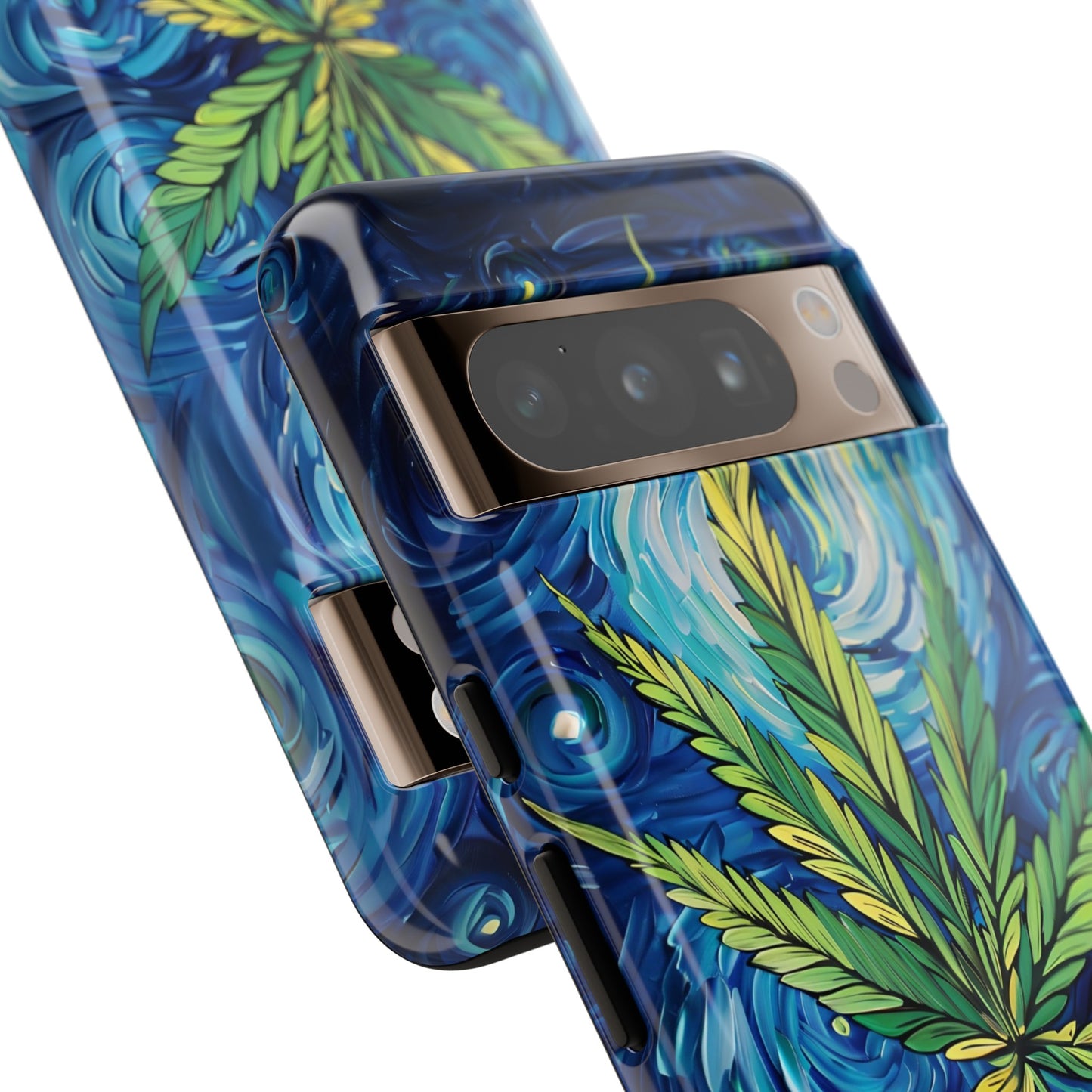 Pot Leaf Starry Night Phone Case – Artistic Marijuana Design for iPhone, Samsung Galaxy, and Google Pixel Devices