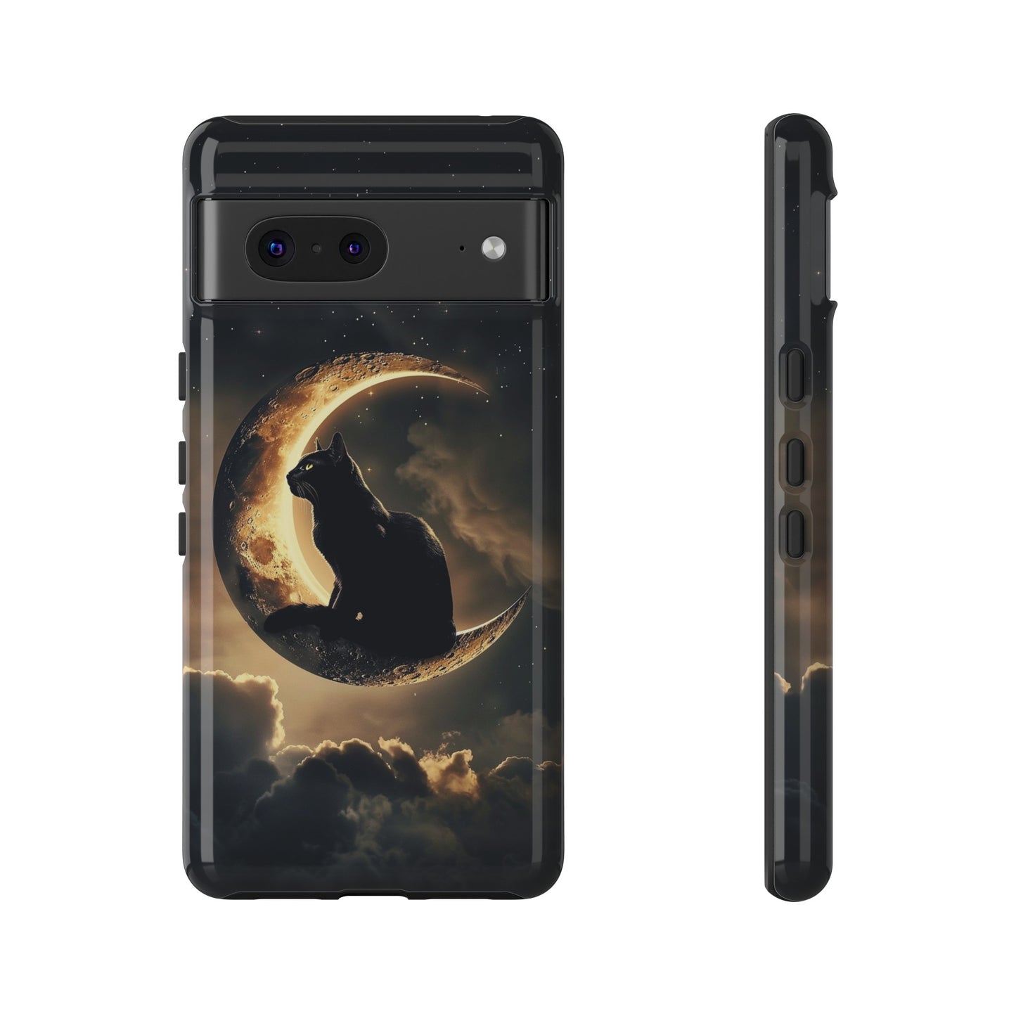 Black Cat on Crescent Moon Phone Case - Mystical Night Sky Design for iPhone, Samsung Galaxy, and Google Pixel Devices