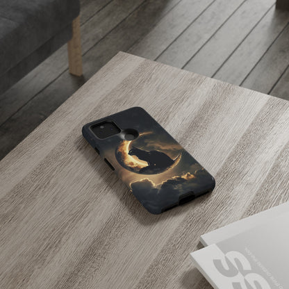 Black Cat on Crescent Moon Phone Case - Mystical Night Sky Design for iPhone, Samsung Galaxy, and Google Pixel Devices