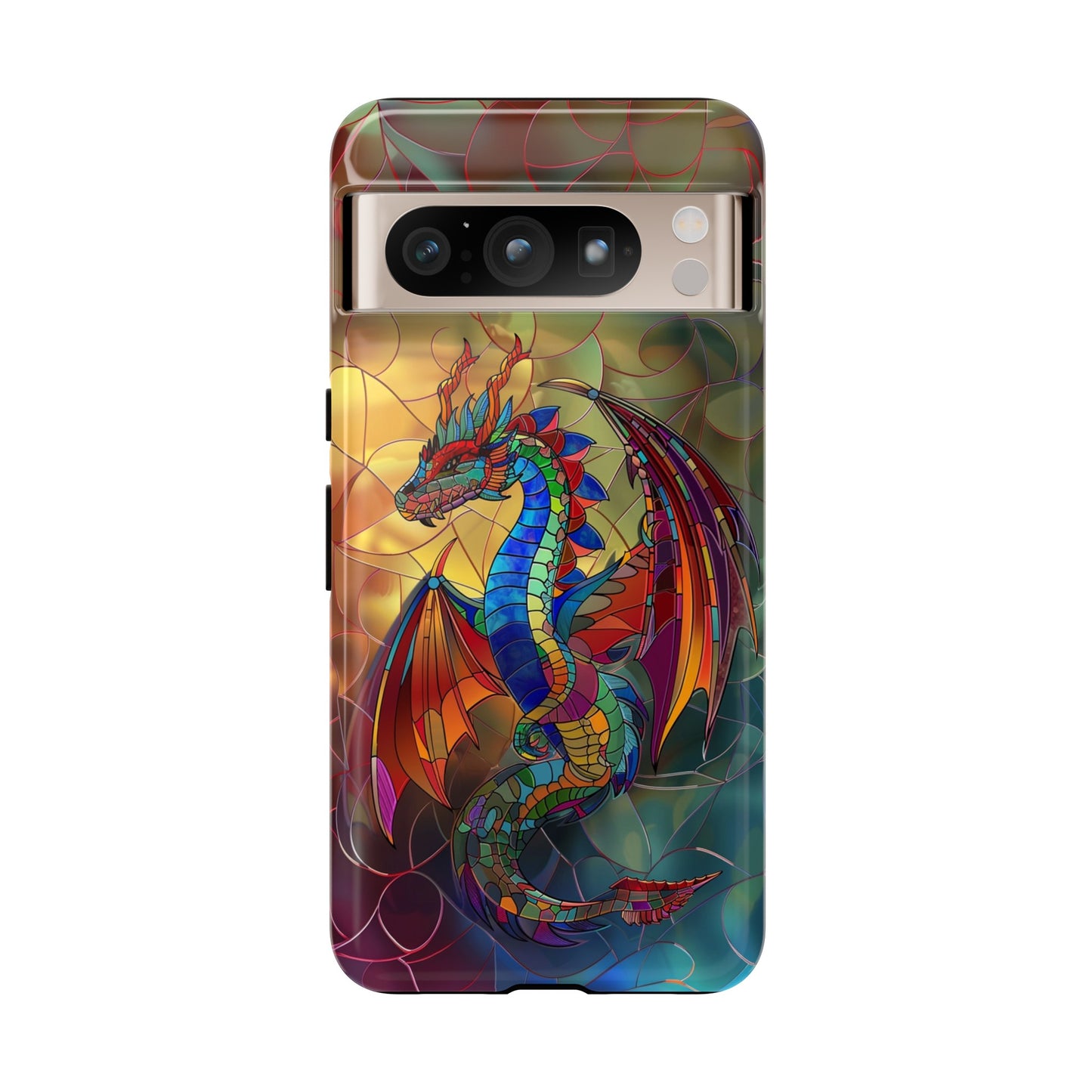 Stained Glass Dragon Phone Case - Colorful Fantasy Design for iPhone, Samsung Galaxy, Google Pixel Devices