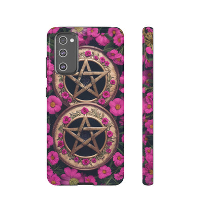 Pentacles in Pink Flowers Tough Phone Case – Mystical Floral Design for iPhone, Samsung Galaxy, and Google Pixel Devices