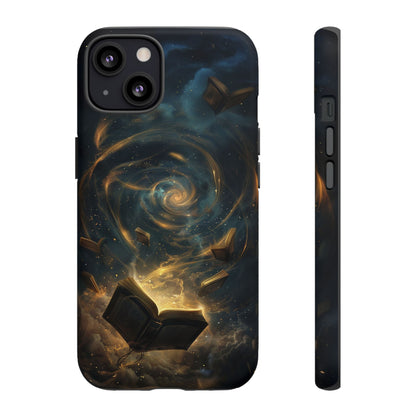 Magical Galaxy Swirling Books Phone Case - Celestial Book Lover's Gift for iPhone, Samsung Galaxy, and Google Pixel Devices