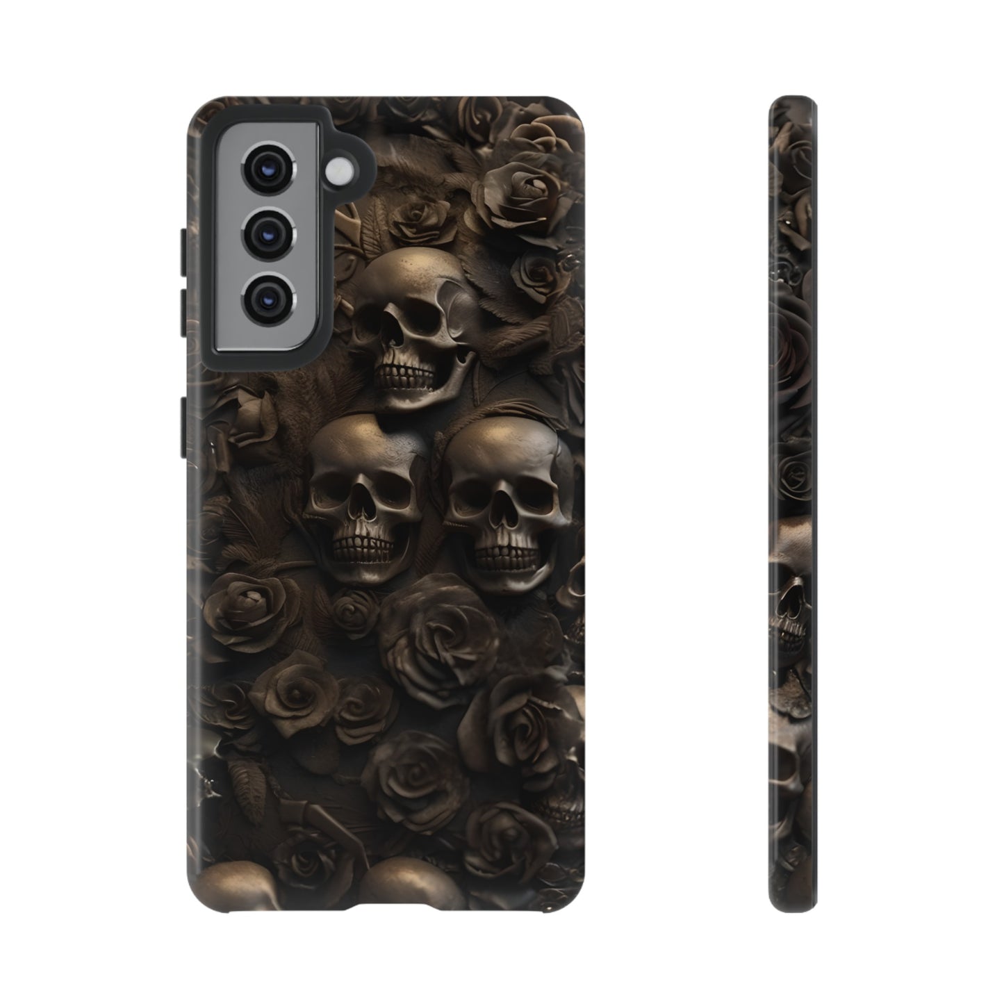 Sepia Gothic Skulls and Roses Phone Case – Dark Floral Design for iPhone, Samsung Galaxy, and Google Pixel Devices