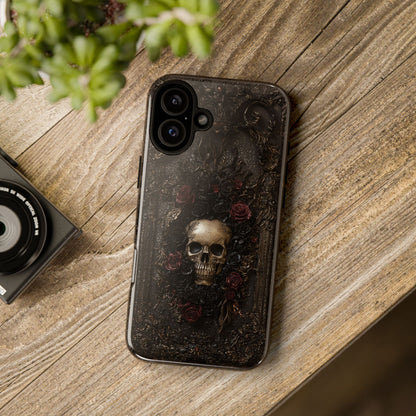 Vintage Skull and Roses Phone Case - Gothic Floral Protective Cover for iPhone, Samsung Galaxy, and Google Pixel Devices