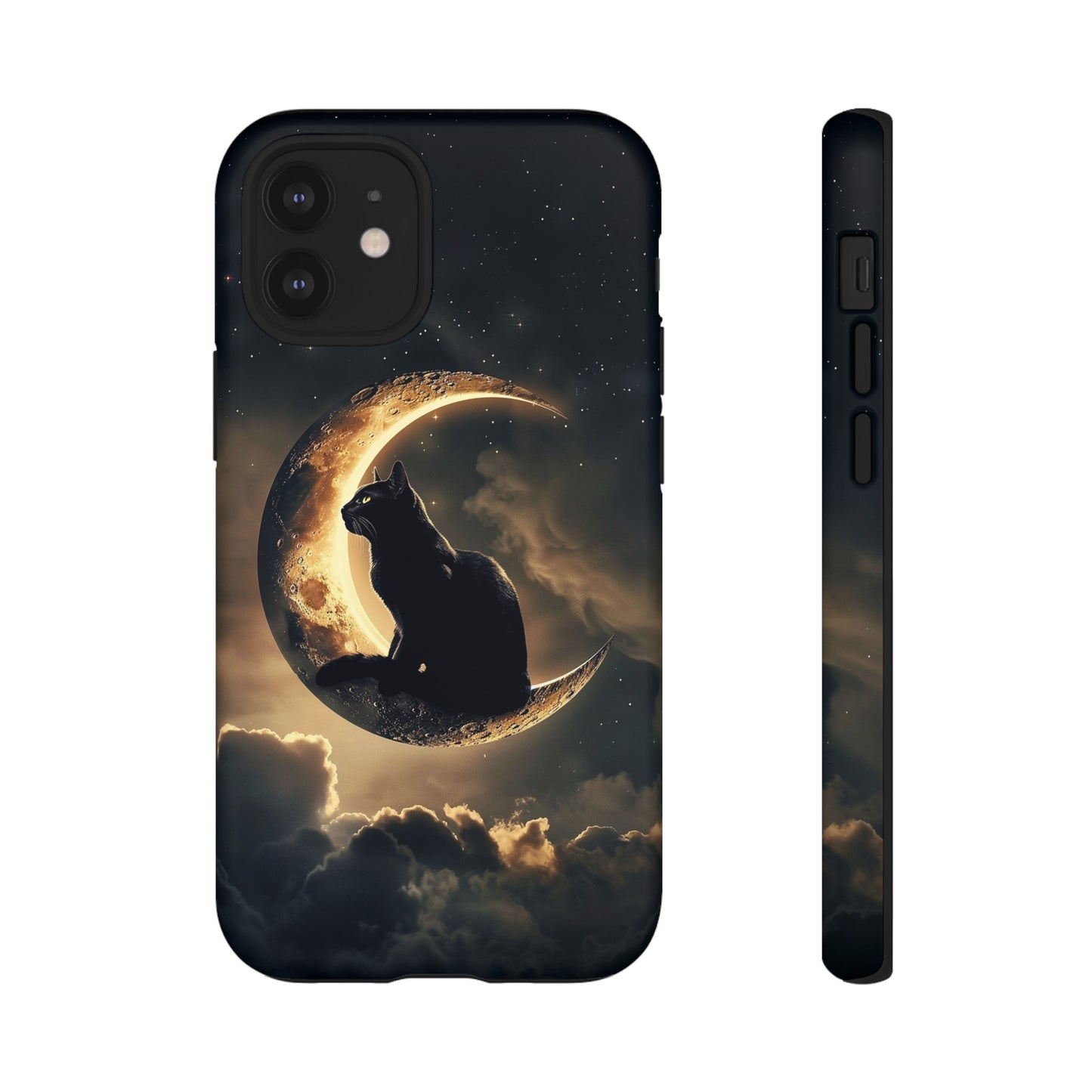 Black Cat on Crescent Moon Phone Case - Mystical Night Sky Design for iPhone, Samsung Galaxy, and Google Pixel Devices