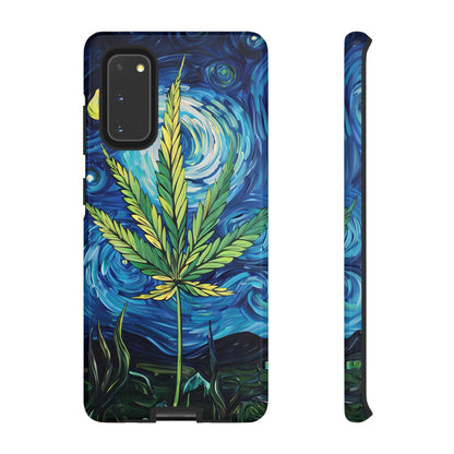 Pot Leaf Starry Night Phone Case – Artistic Marijuana Design for iPhone, Samsung Galaxy, and Google Pixel Devices