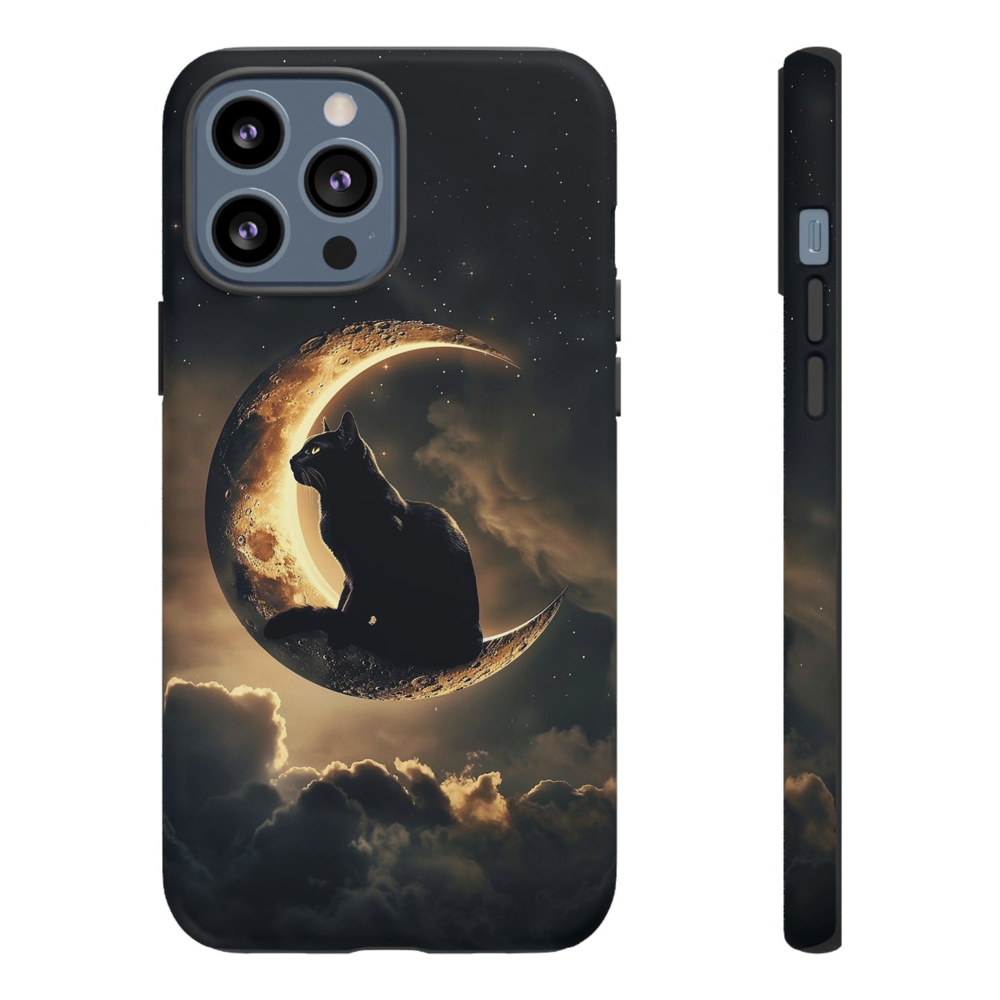 Black Cat on Crescent Moon Phone Case - Mystical Night Sky Design for iPhone, Samsung Galaxy, and Google Pixel Devices