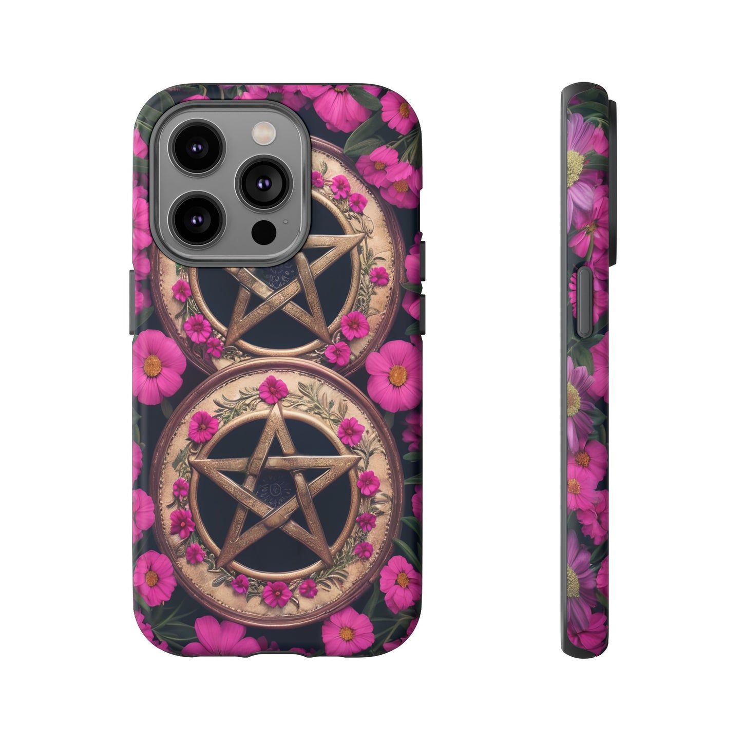 Pentacles in Pink Flowers Tough Phone Case – Mystical Floral Design for iPhone, Samsung Galaxy, and Google Pixel Devices