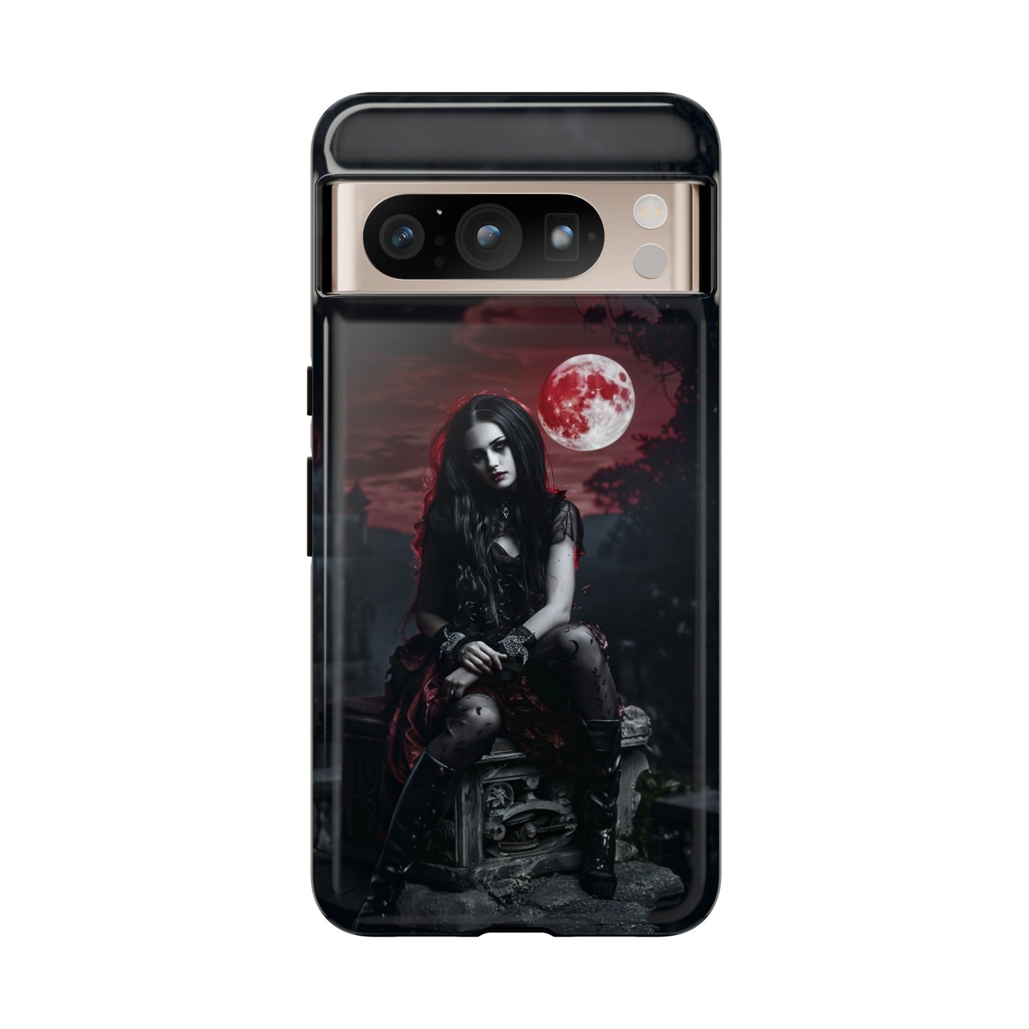 Gothic Vampire Girl Phone Case - Dark Fantasy Design with Blood Moon for iPhone,  Samsung Galaxy, and Google Pixel Devices