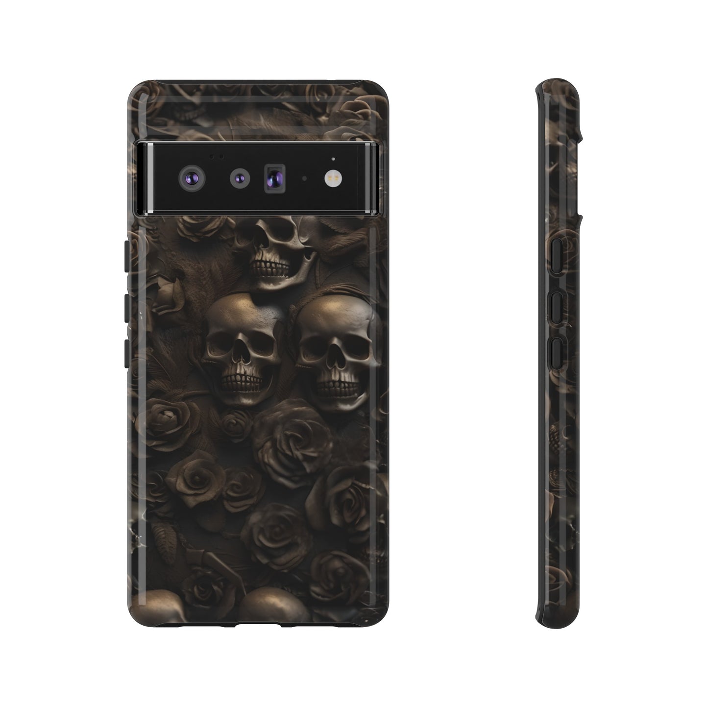 Sepia Gothic Skulls and Roses Phone Case – Dark Floral Design for iPhone, Samsung Galaxy, and Google Pixel Devices