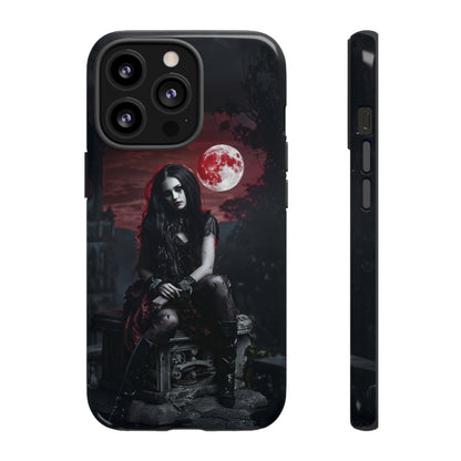 Gothic Vampire Girl Phone Case - Dark Fantasy Design with Blood Moon for iPhone,  Samsung Galaxy, and Google Pixel Devices