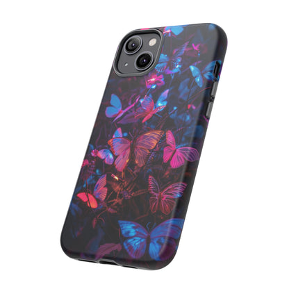 Neon Butterfly Garden Phone Case - Vibrant Nighttime Design for iPhone, Samsung Galaxy, and Google Pixel Devices