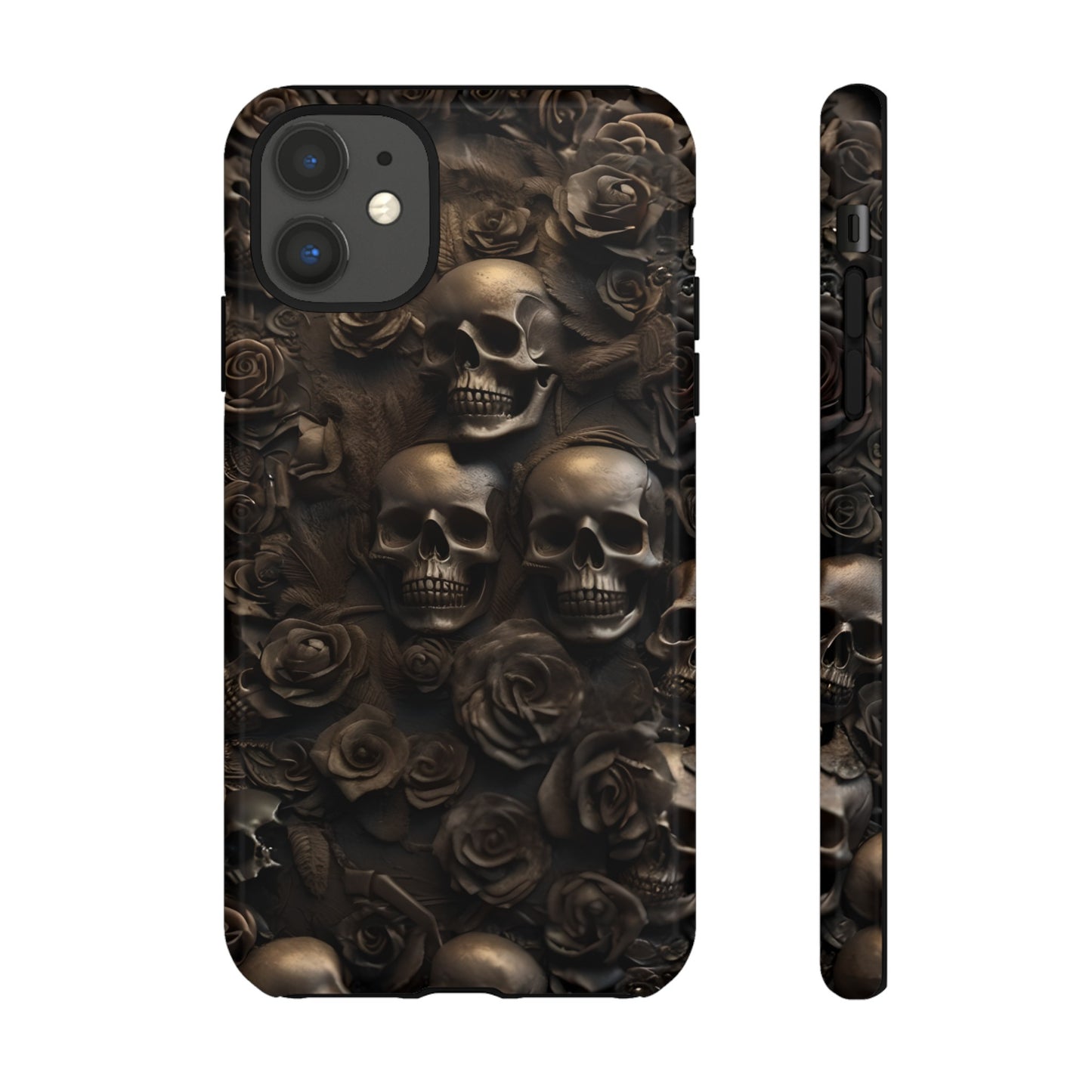 Sepia Gothic Skulls and Roses Phone Case – Dark Floral Design for iPhone, Samsung Galaxy, and Google Pixel Devices