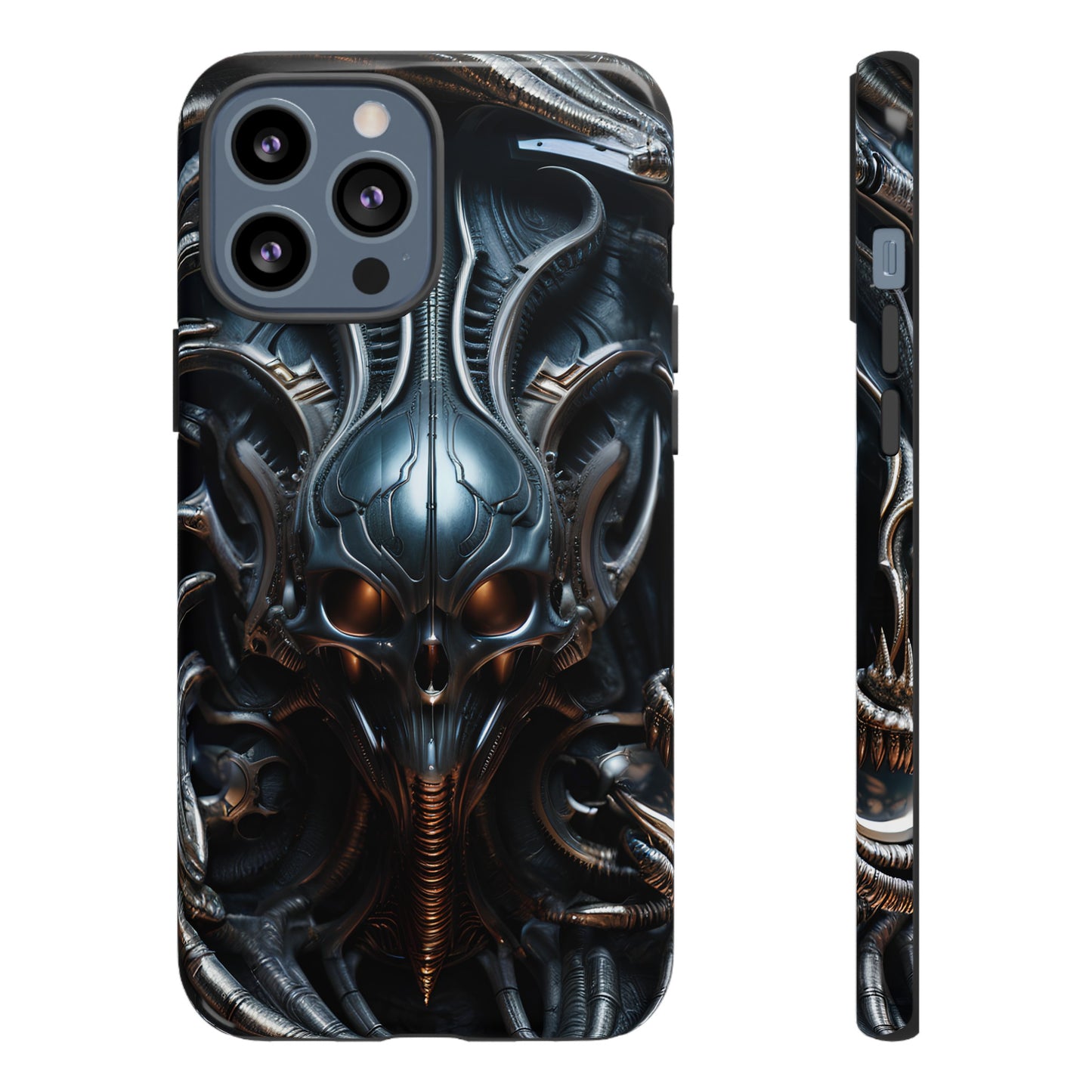 Metallic Alien Mask Phone Case – Futuristic Alien Horror Design for iPhone, Samsung Galaxy, and Google Pixel Devices