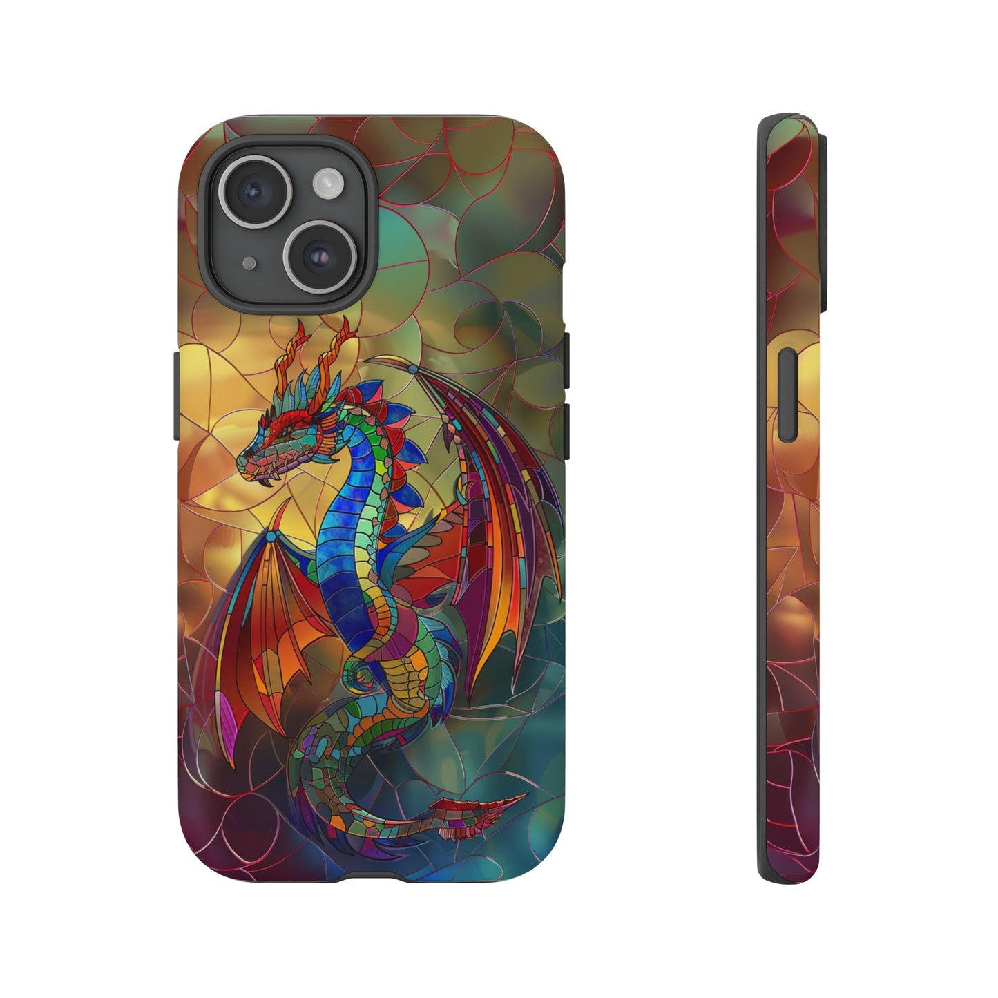 Stained Glass Dragon Phone Case - Colorful Fantasy Design for iPhone, Samsung Galaxy, Google Pixel Devices