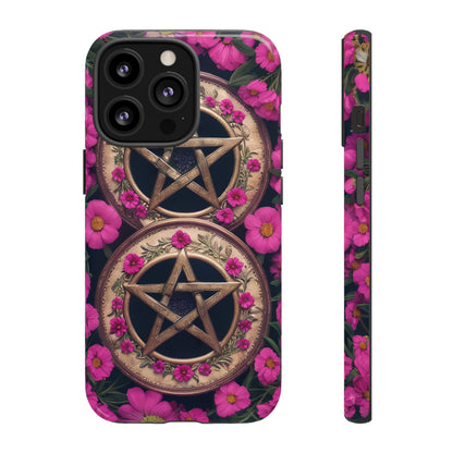 Pentacles in Pink Flowers Tough Phone Case – Mystical Floral Design for iPhone, Samsung Galaxy, and Google Pixel Devices