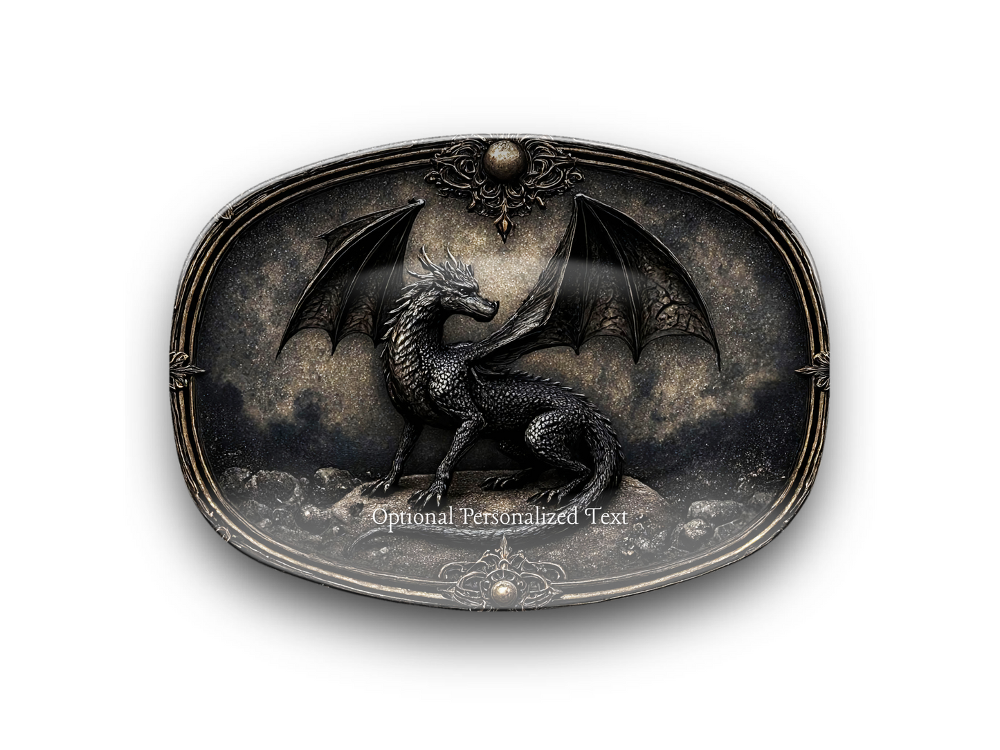 Black Dragon Fantasy Platter – Gothic Dragon Tray with Optional Personalized Text