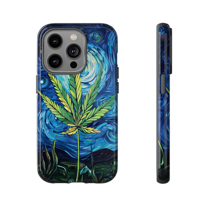 Pot Leaf Starry Night Phone Case – Artistic Marijuana Design for iPhone, Samsung Galaxy, and Google Pixel Devices