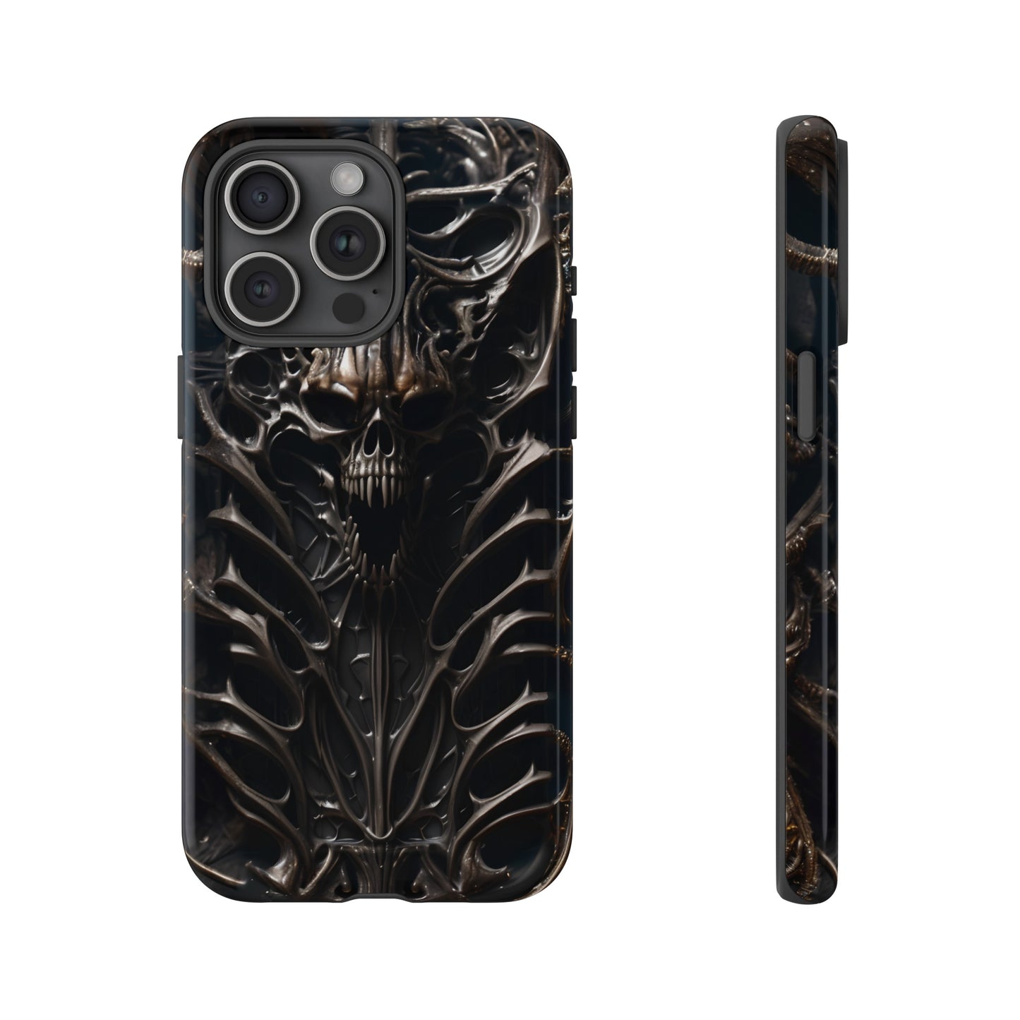 Biomechanical Horror 3 Tough Phone Case – Futuristic Alien Skull Design for iPhone, Samsung Galaxy, and Google Pixel Devices