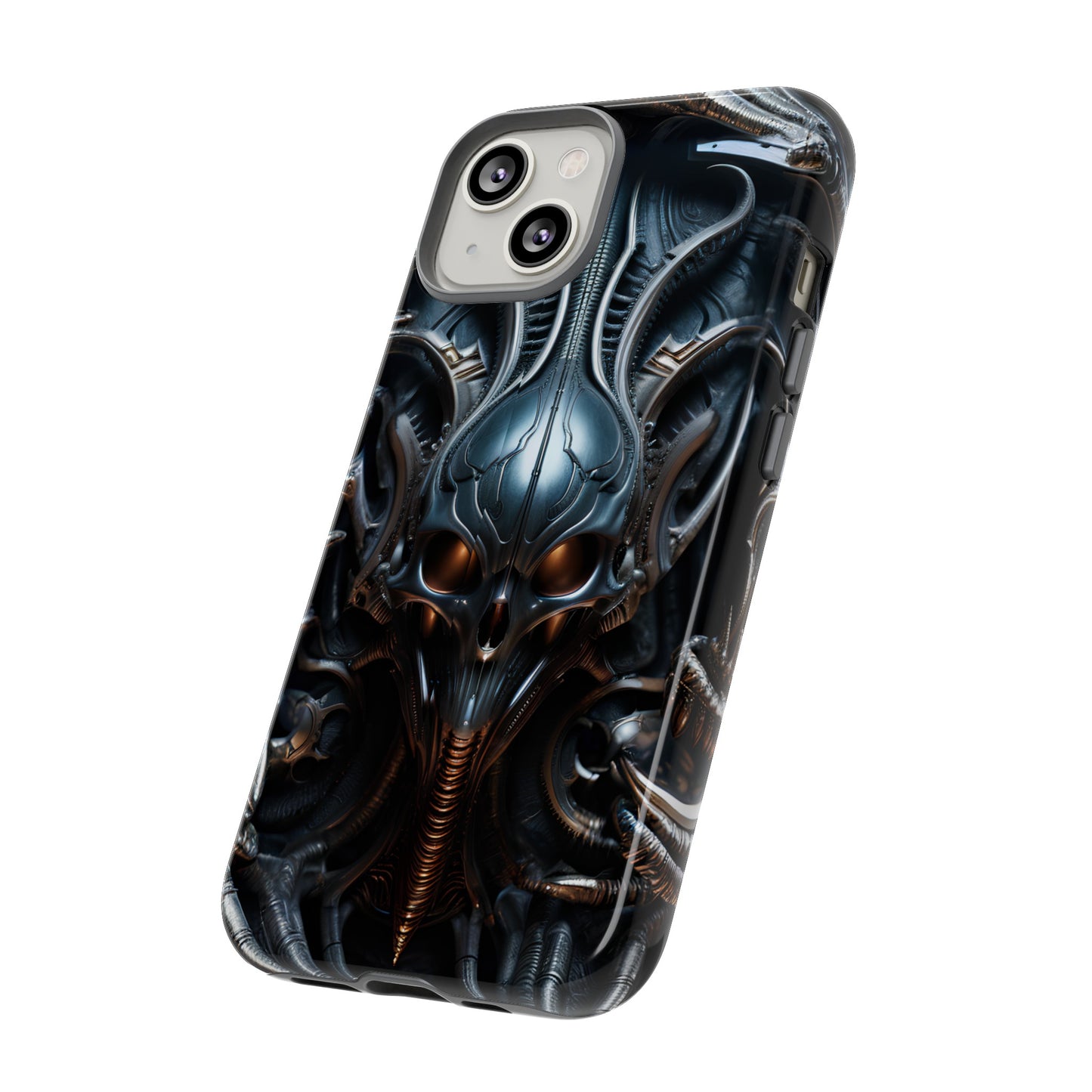 Metallic Alien Mask Phone Case – Futuristic Alien Horror Design for iPhone, Samsung Galaxy, and Google Pixel Devices