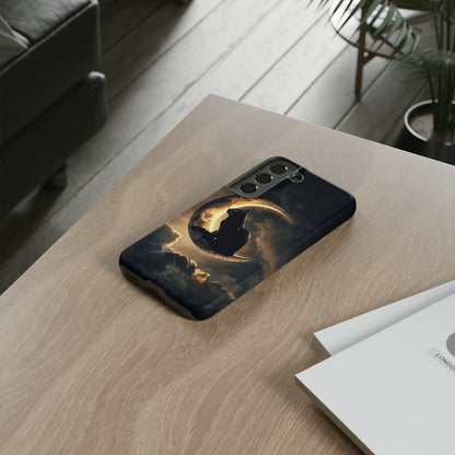 Black Cat on Crescent Moon Phone Case - Mystical Night Sky Design for iPhone, Samsung Galaxy, and Google Pixel Devices