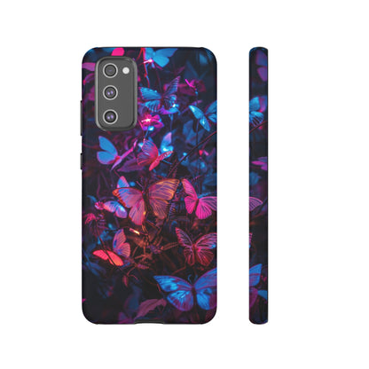 Neon Butterfly Garden Phone Case - Vibrant Nighttime Design for iPhone, Samsung Galaxy, and Google Pixel Devices