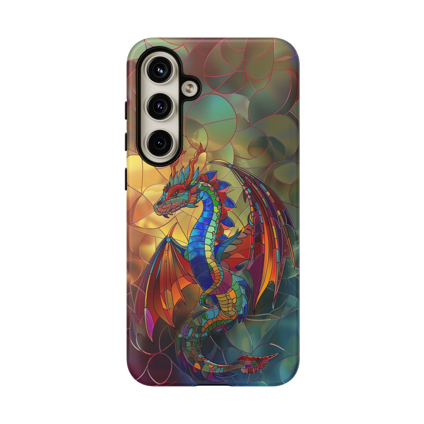 Stained Glass Dragon Phone Case - Colorful Fantasy Design for iPhone, Samsung Galaxy, Google Pixel Devices