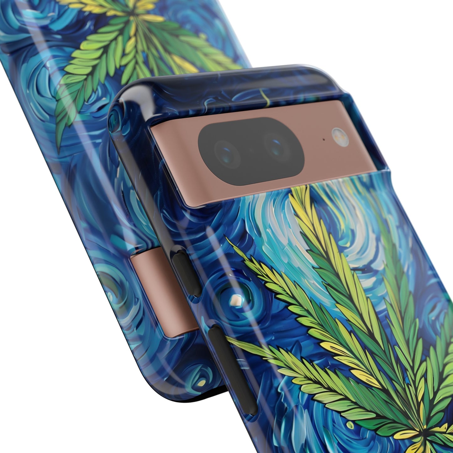 Pot Leaf Starry Night Phone Case – Artistic Marijuana Design for iPhone, Samsung Galaxy, and Google Pixel Devices