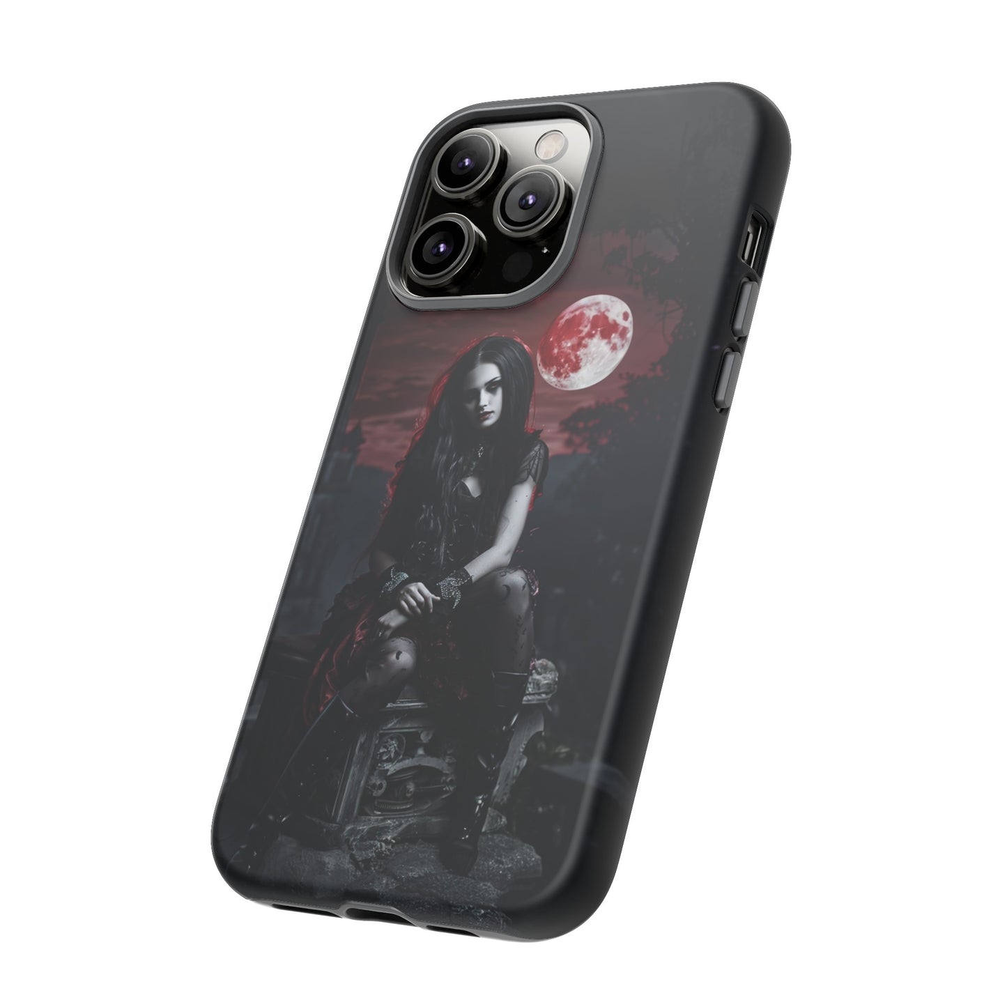 Gothic Vampire Girl Phone Case - Dark Fantasy Design with Blood Moon for iPhone,  Samsung Galaxy, and Google Pixel Devices