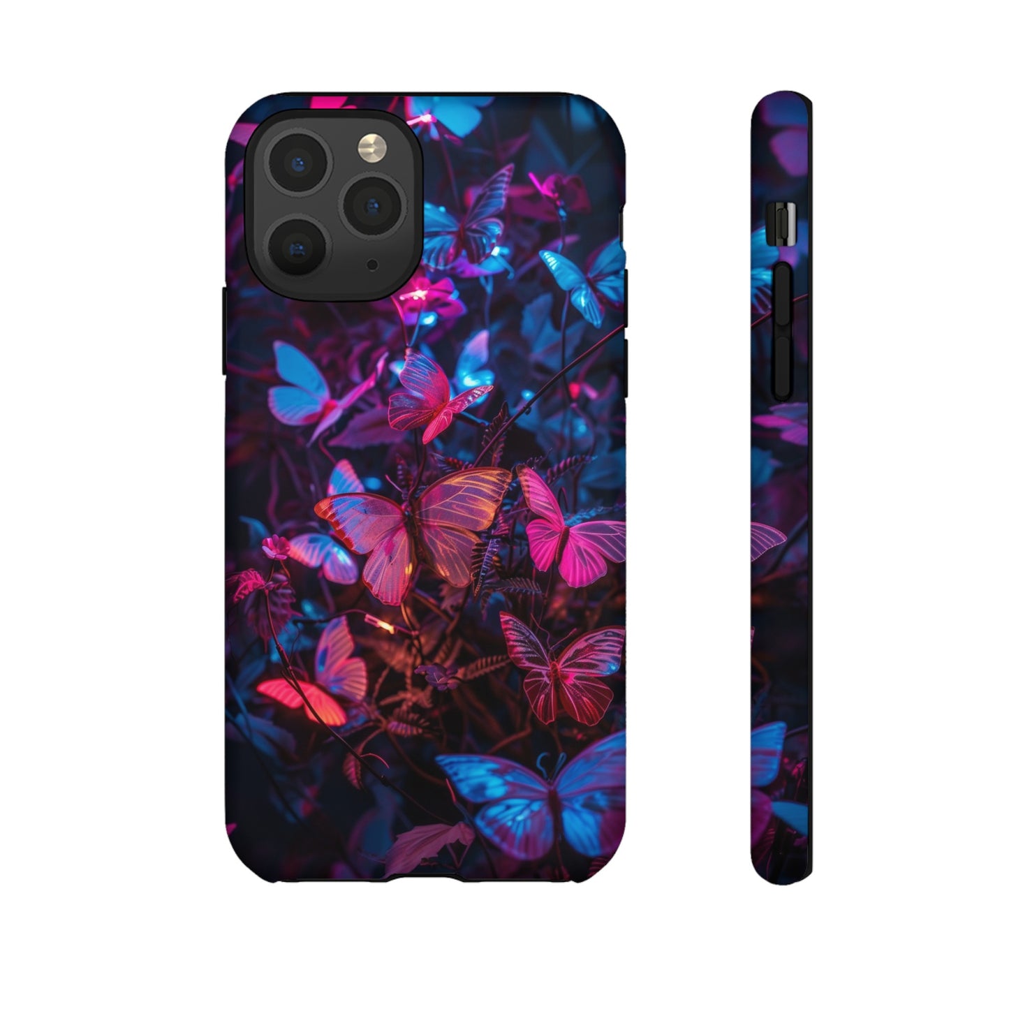 Neon Butterfly Garden Phone Case - Vibrant Nighttime Design for iPhone, Samsung Galaxy, and Google Pixel Devices