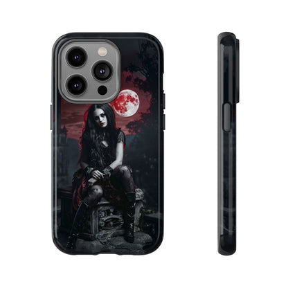 Gothic Vampire Girl Phone Case - Dark Fantasy Design with Blood Moon for iPhone,  Samsung Galaxy, and Google Pixel Devices