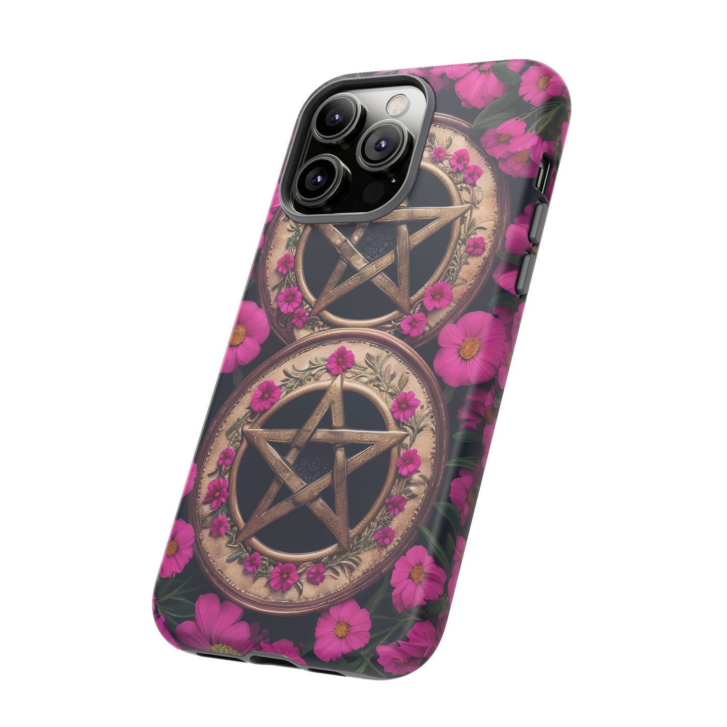 Pentacles in Pink Flowers Tough Phone Case – Mystical Floral Design for iPhone, Samsung Galaxy, and Google Pixel Devices