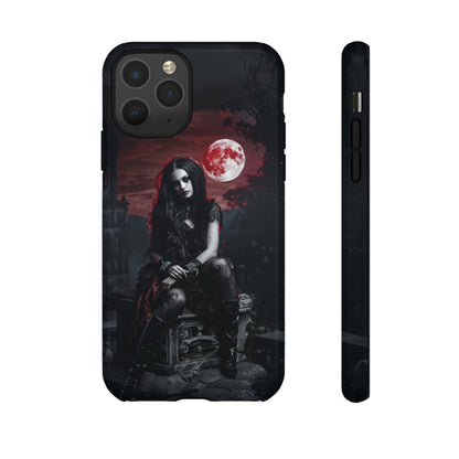 Gothic Vampire Girl Phone Case - Dark Fantasy Design with Blood Moon for iPhone,  Samsung Galaxy, and Google Pixel Devices