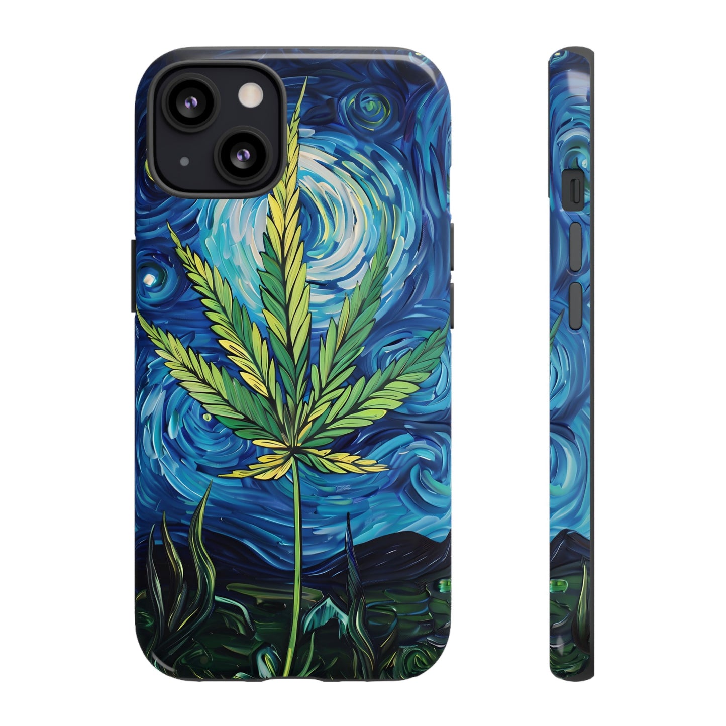 Pot Leaf Starry Night Phone Case – Artistic Marijuana Design for iPhone, Samsung Galaxy, and Google Pixel Devices