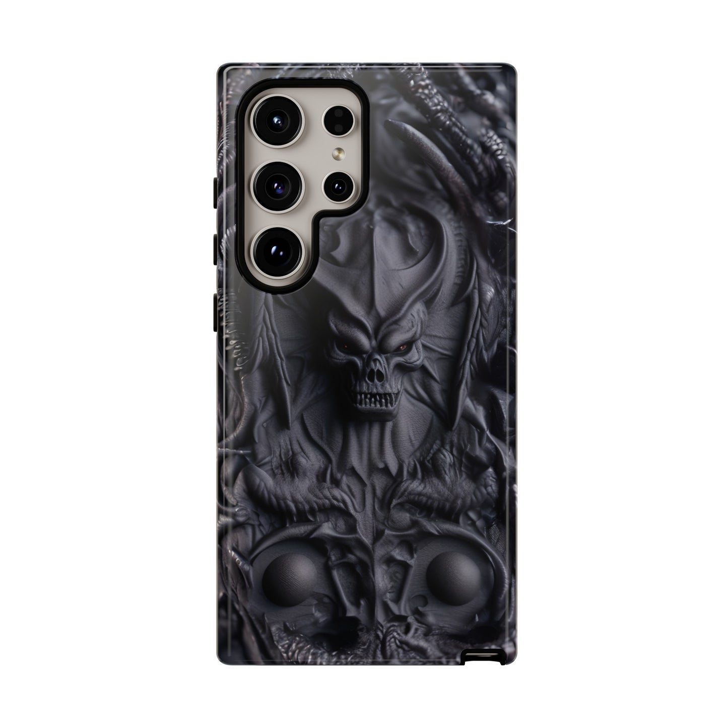 Black Demon Phone Case – Horned Hell Horror Design for iPhone, Samsung Galaxy, and Google Pixel Devices