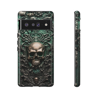 Green Skull Phone Case – Ornate Gothic Design for iPhone, Samsung Galaxy, and Google Pixel Devices