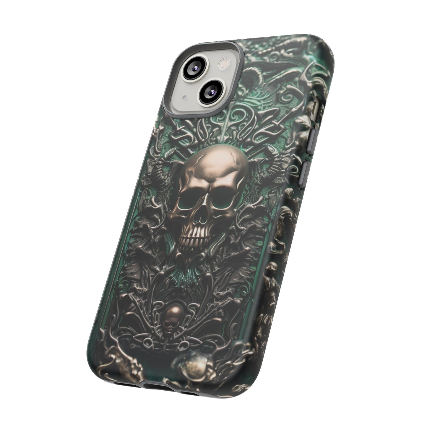 Green Skull Phone Case – Ornate Gothic Design for iPhone, Samsung Galaxy, and Google Pixel Devices