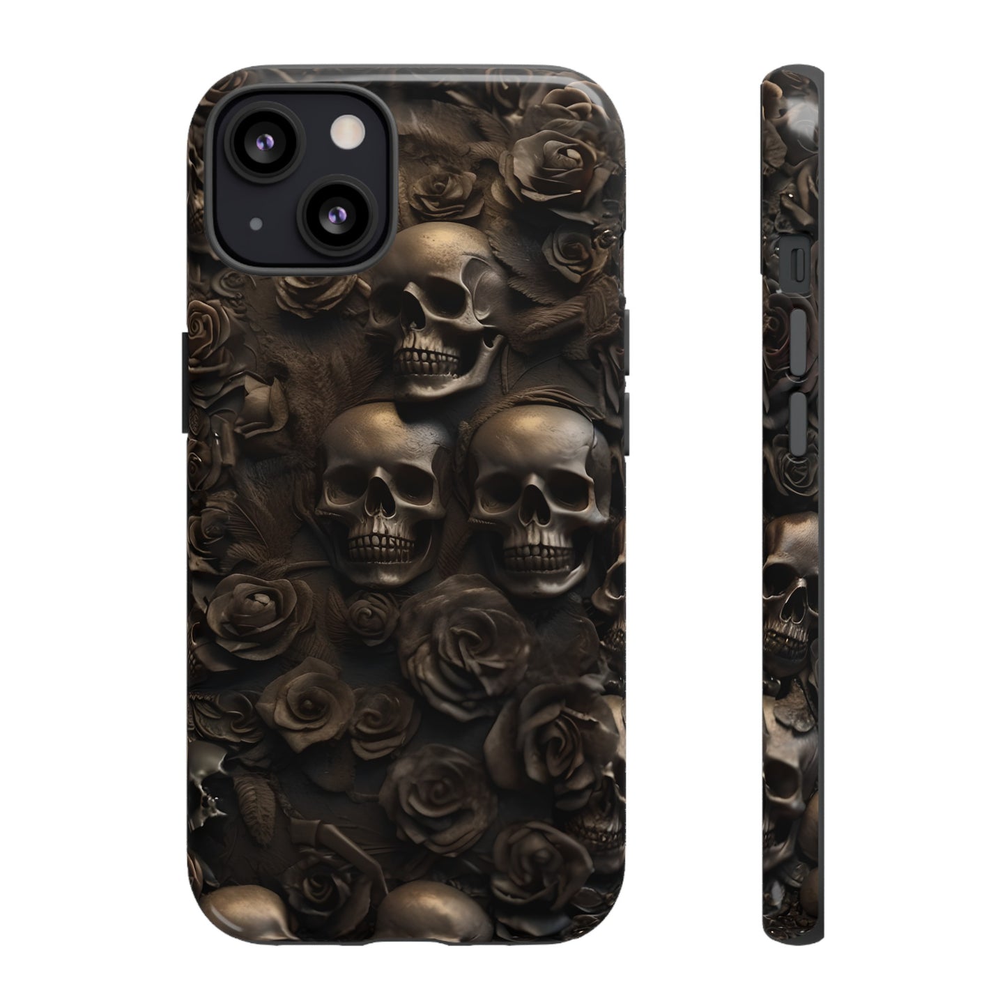 Sepia Gothic Skulls and Roses Phone Case – Dark Floral Design for iPhone, Samsung Galaxy, and Google Pixel Devices