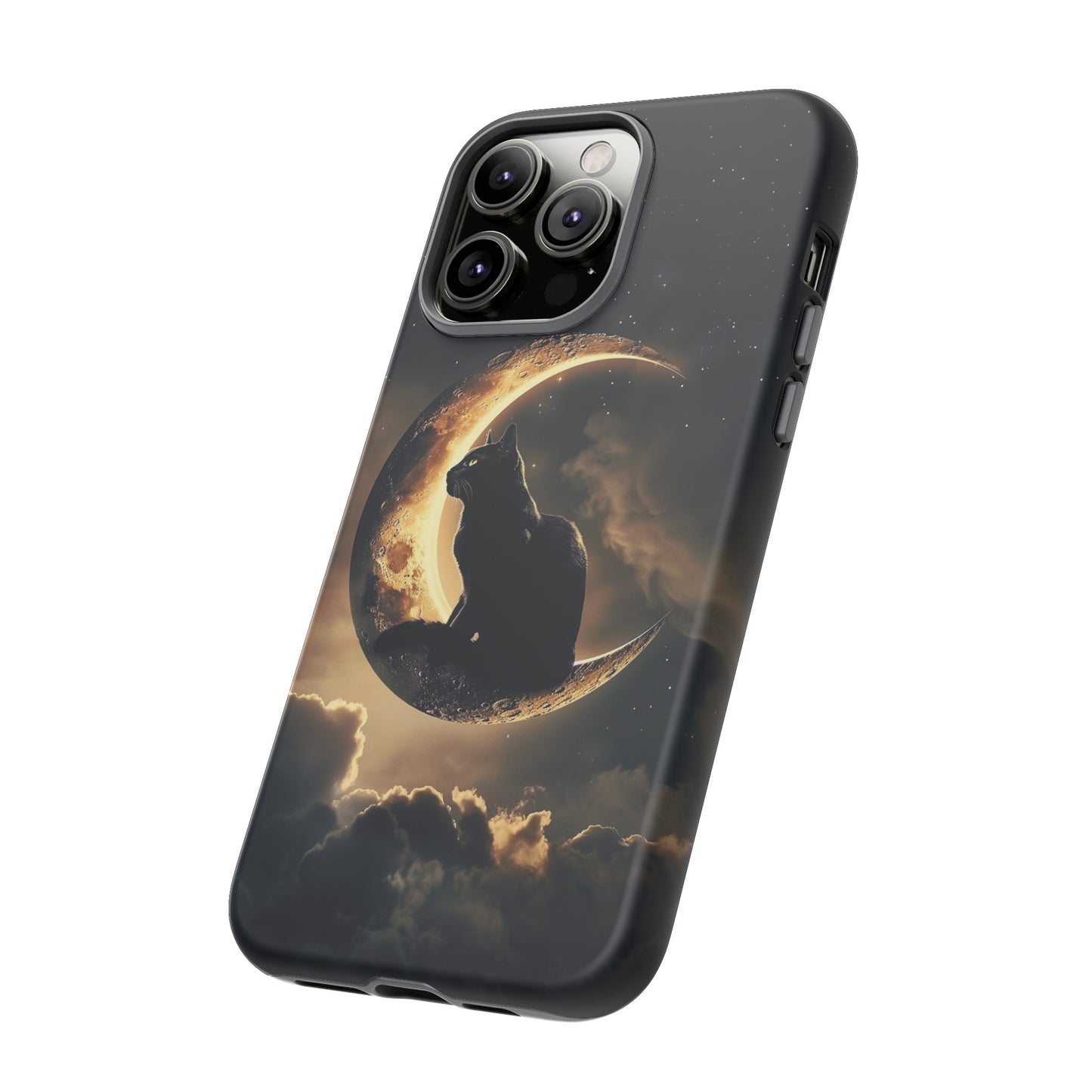 Black Cat on Crescent Moon Phone Case - Mystical Night Sky Design for iPhone, Samsung Galaxy, and Google Pixel Devices