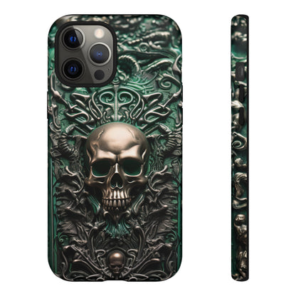 Green Skull Phone Case – Ornate Gothic Design for iPhone, Samsung Galaxy, and Google Pixel Devices