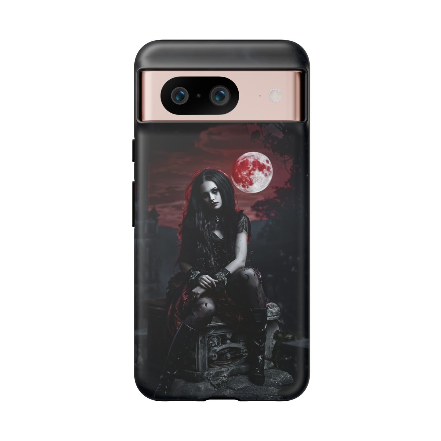 Gothic Vampire Girl Phone Case - Dark Fantasy Design with Blood Moon for iPhone,  Samsung Galaxy, and Google Pixel Devices