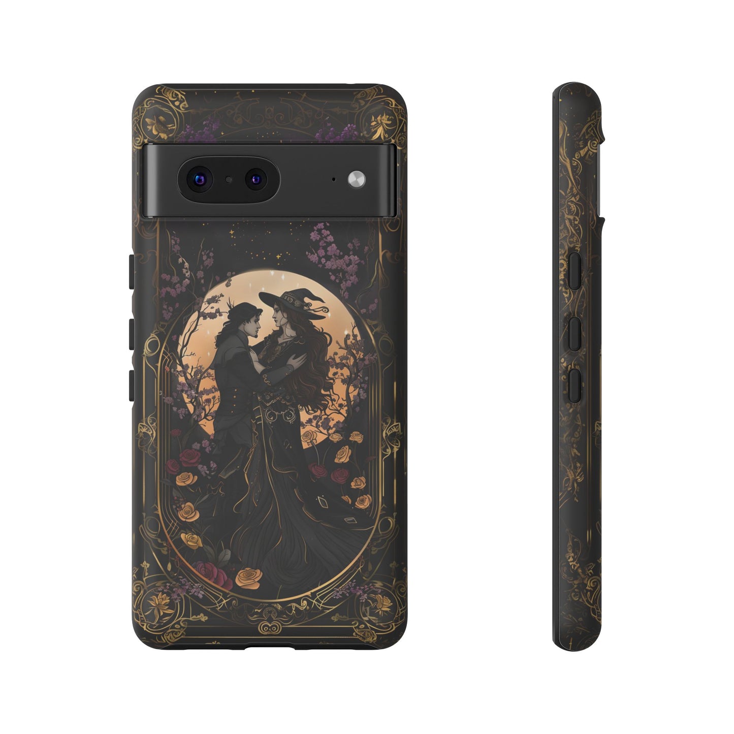 Gothic Romance Phone Case - Enchanted Witch and Lover Design for iPhone, Samsung Galaxy, and Google Pixel Devices